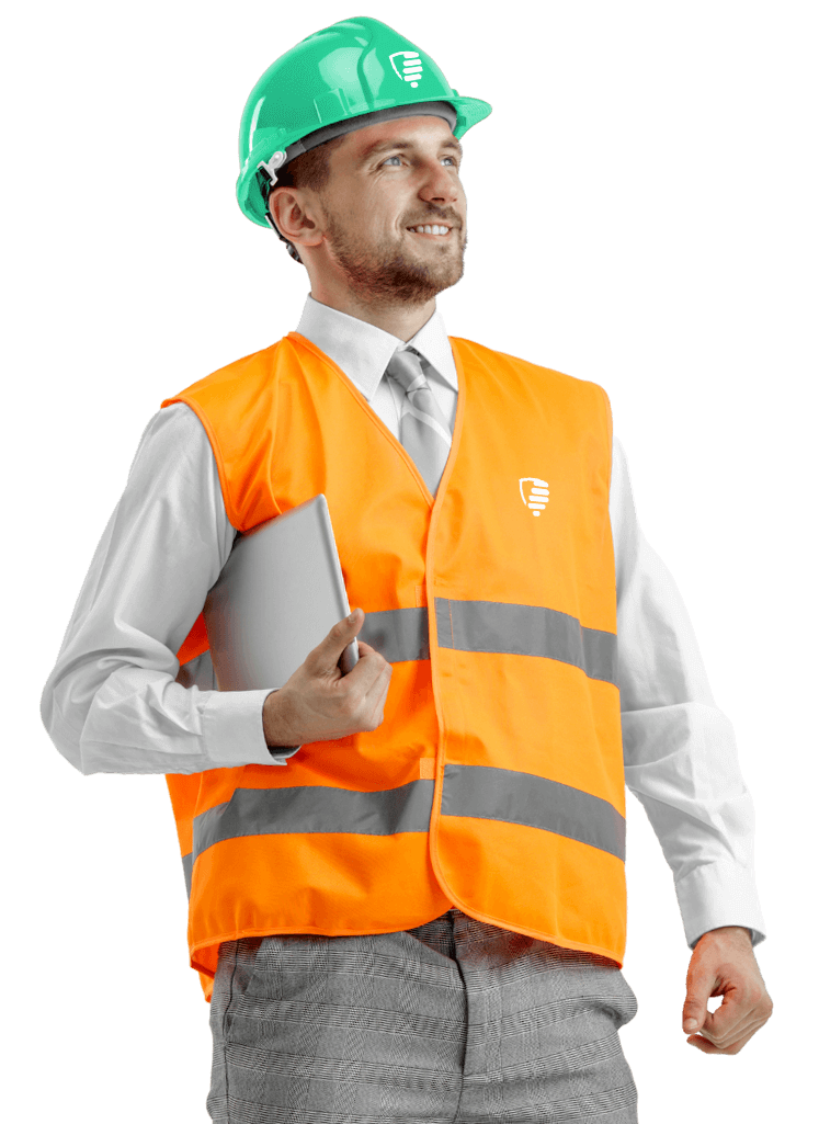 Engenheiro com colete e capacete