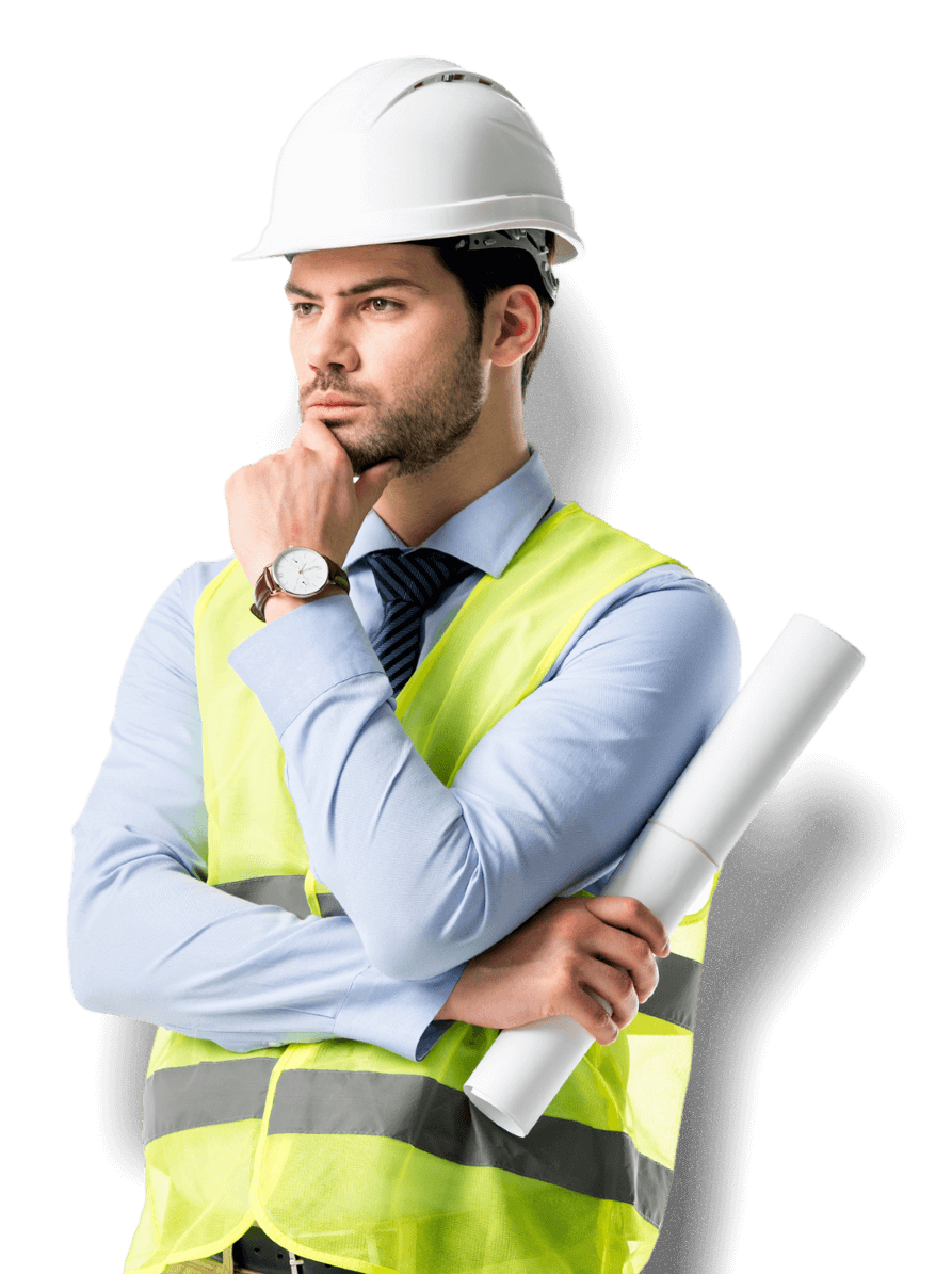 Profissional da engenharia com capacete branco